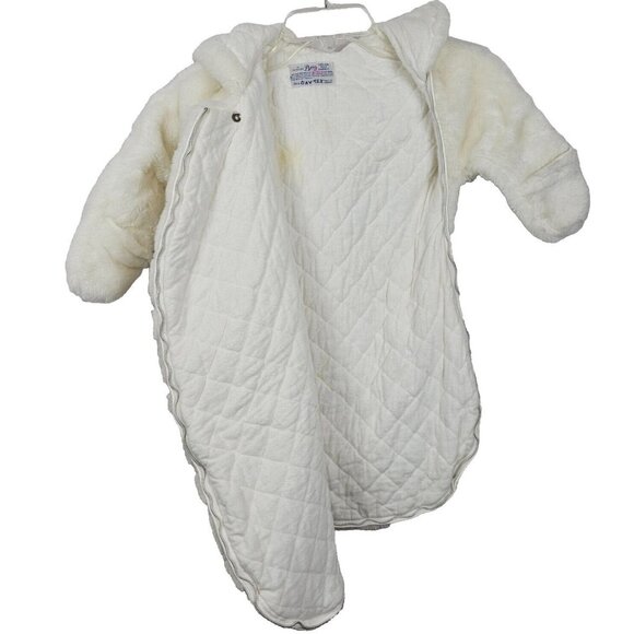 Vtg Baby Bunting Bag Sack Winter Fur Hooded Borg Orlon Pile Fabric One-Piece - Picture 2 of 14